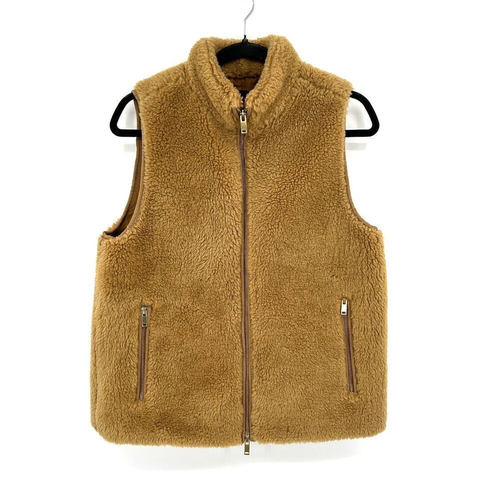 J. CREW Women's Light Brown Teddy Excursion Plush Full Zip Vest Size Small